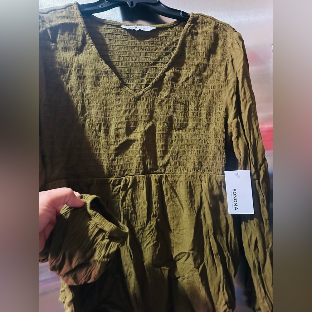 Sonoma✨🤎💚Women's Olive Textured Blouse - Picture 3 of 4
